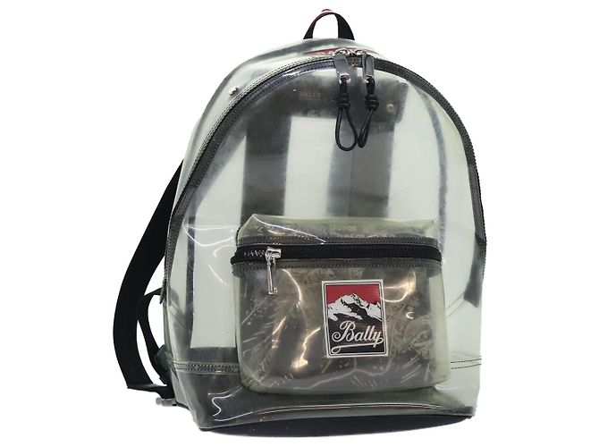 BALLY Backpack Vinyl Clear Black Silver Auth bs18516 Silvery