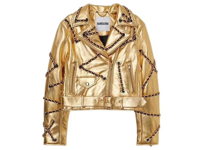Balmain pour H&M Moschino for H&M Leather Biker Gold Jacket NWT Moschino Golden Gold hardware