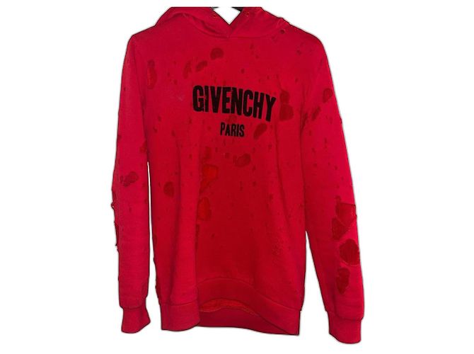 Authentischer Givenchy 17 AW Riccardo Tisci roter beschädigter verarbeiteter Hoodie