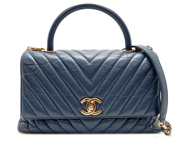 Chanel V-Stitch Coco Handle Handbag Blue Leather  ref.1746315