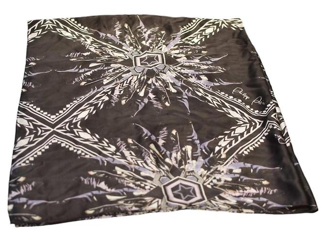 Sciarpa in seta Philipp Plein con stampa di piume e logo Multicolore