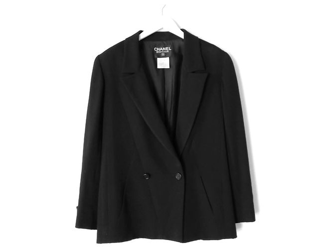 Veste en laine noire à détails de couture Chanel Vintage Automne 1998