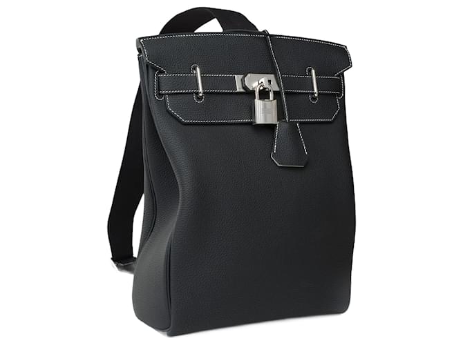 Hermès HERMES Haut a Courroies Tasche aus schwarzem Leder 102179