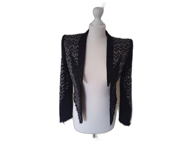 Balmain Black Tweed Short Jacket with Sequins