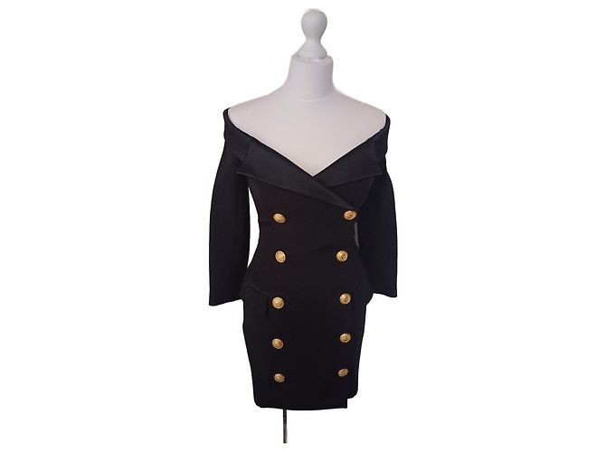 Balmain Midikleid aus Wolle schwarz