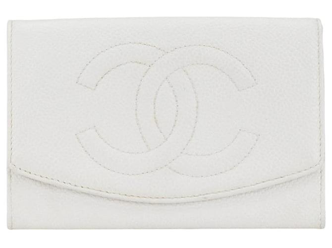 Chanel Caviar Skin Bifold Wallet White Leather  ref.1748110