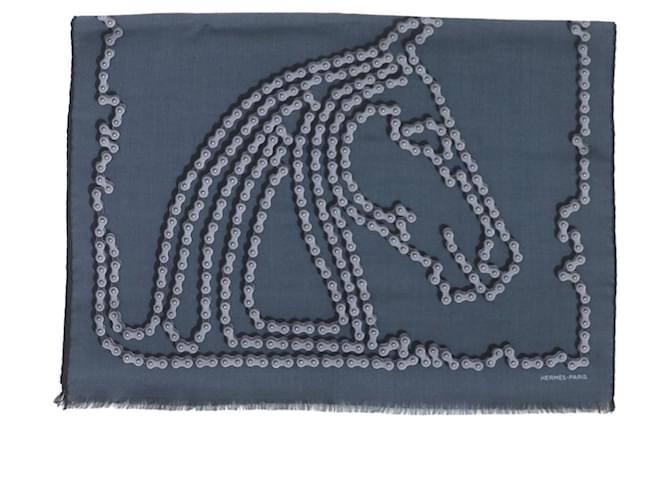 Hermès HERMES Cheval Dechaine Cashmere Silk Shawl Blue  ref.1748210