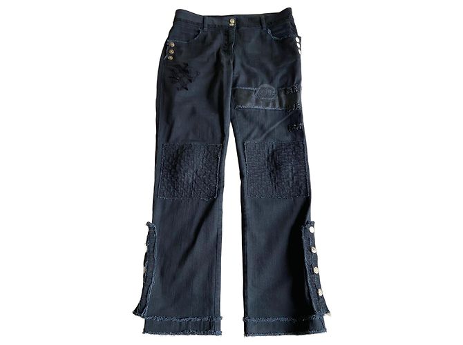 Chanel jeans with leather inserts Black