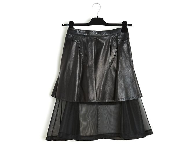 Givenchy Fall 2011 Leather Tulle Skirt FR40 Black Leather UK12 US10