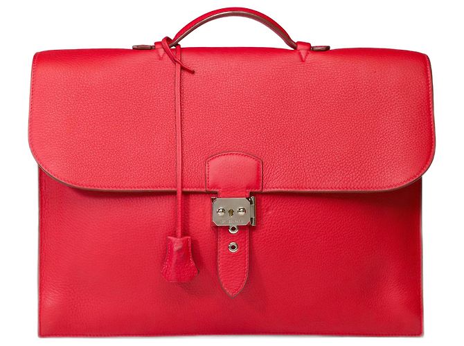 Sac à dépêches Hermès HERMES Bag Depeches in Red Leather - 102192