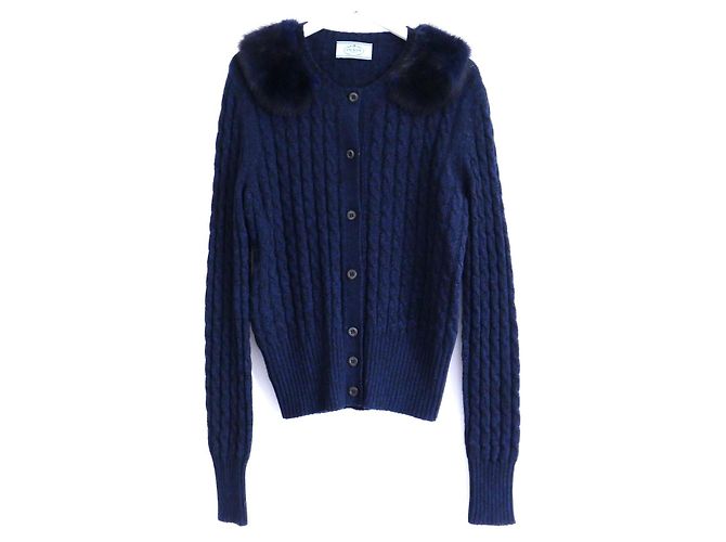 Prada Cashmere-Mink-Kragen-Cardigan Schwarz Marineblau