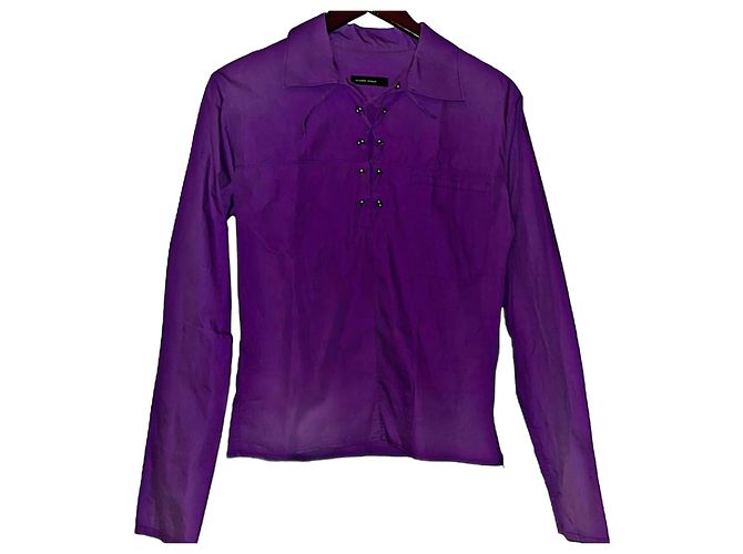Camicia viola da uomo con lacci e zip laterale, autentica Alexander McQueen degli anni '90. Porpora