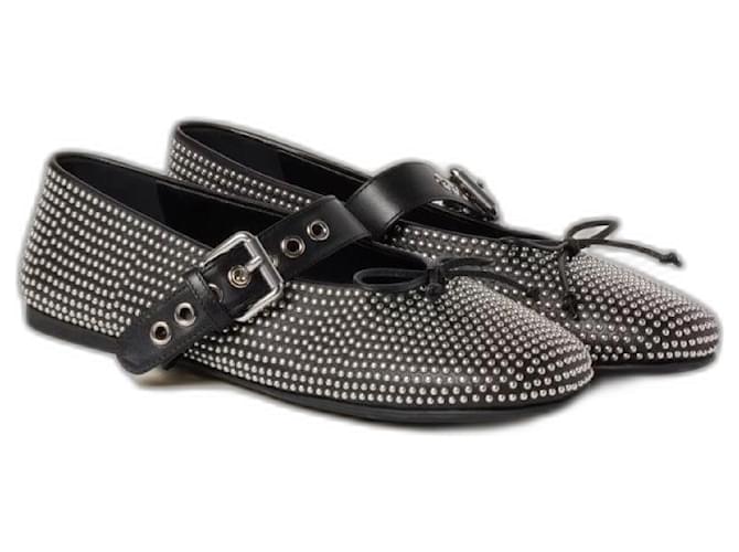 Miu Miu Ballerine in vitello nero con borchie Pelle Metallo ref
