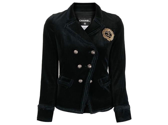 Chanel Iconic CC Wheat Patch Velvet Jacket Black