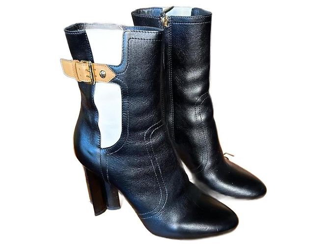 Louis Vuitton Silhouette Blumenabsatz Stiefeletten Leder Schwarz