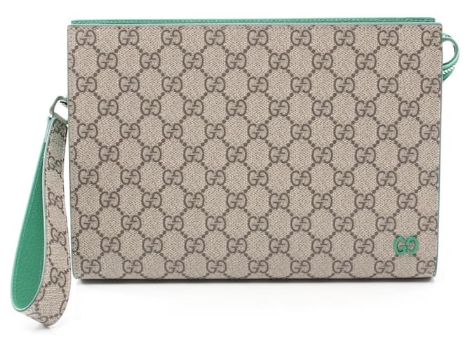 Gucci GG Supreme Second Bag Clutch Beige Green Leather Plastic  ref.1750753
