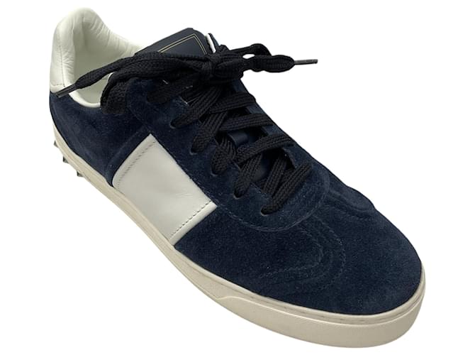 Valentino Navy Blue White Suede Fly Crew Sneakers