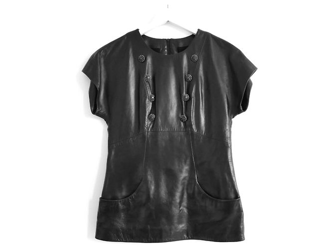 Chanel Autunno 2008 Top Sartoriale con Dettaglio in Pelle Nero