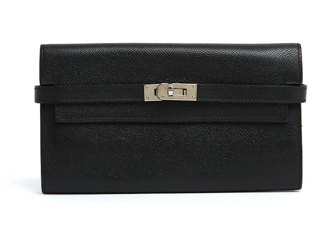 Hermès 2010 Kelly Schwarze Epsom Leder Geldbörse Clutch