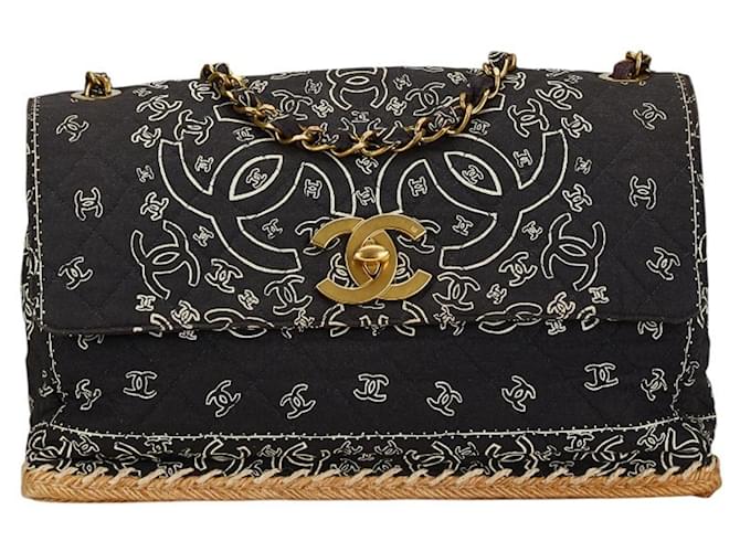 Chanel Matelasse Coco Mark Bandana Motif Chain Shoulder Bag Black White Cotton ref.1751530 Joli Closet