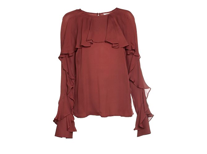 Veronica Beard, Rust coloured ruffle top Brown