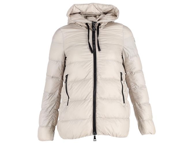Jaqueta de down acolchoada com zíper Moncler em poliamida bege