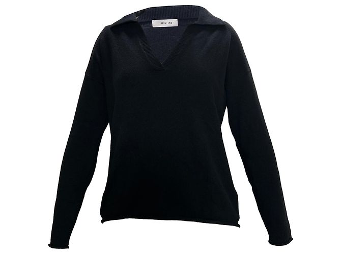 Iris & Ink Pullover mit V-Ausschnitt aus schwarzer Wolle