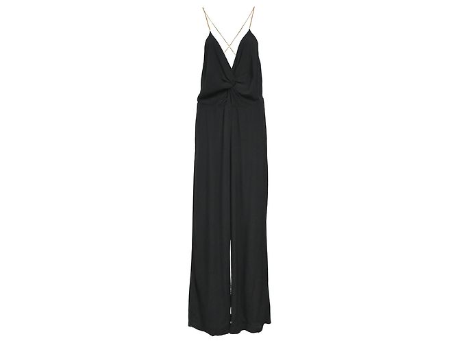 Macacão V-Neck com Alças de Corrente Ba&Sh em Viscose Preta Preto