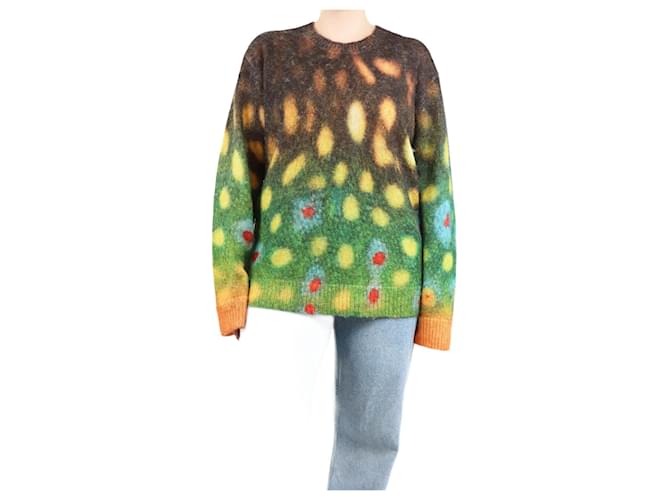 Autre Marque Brown and green all-over printed mohair-blend jumper - size L  ref.1752117