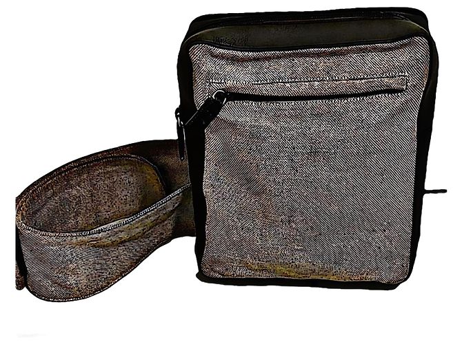 Authentic Prada 99 AW Archive Canvas & Leather Chest Rig Mini Body Bag Grey