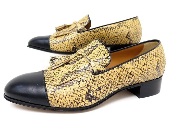 NEUF CHAUSSURES GUCCI 725804 MOCASSINS A PAMPILLES PYTHON 7.5 41.5 LOAFERS
