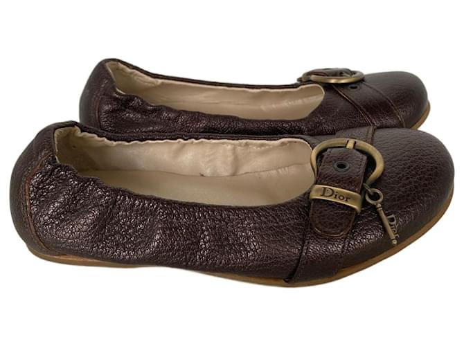 Dior Ballet flats Bronze Leather  ref.1752875