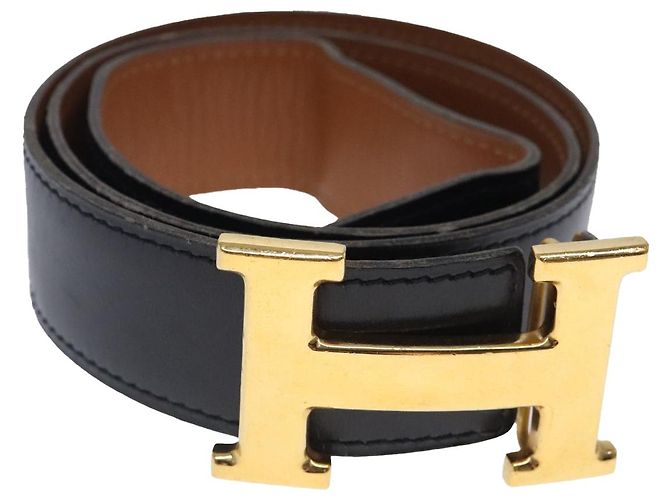 Hermès Cinturón HERMES Constance Cinturón de Cuero 32,3" Negro Oro Auth bs17456 Dorado