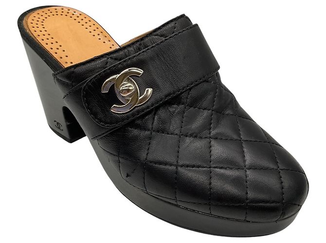 Chanel Black Quilted Leather CC Turnlock Clogs