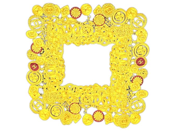 Cachecol de seda Chanel em azul marinho e amarelo