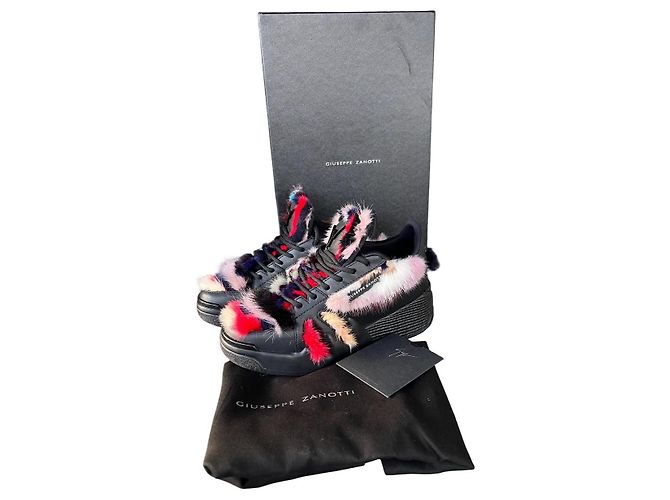 Giuseppe Zanotti Talon Winter Sneaker Leder und Fell schwarz Mehrfarben