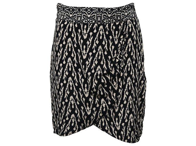 Ba&Sh Iliade Printed Mini Wrap-Effect Skirt in Black and White Viscose Multiple colors