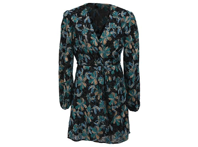 Sandro Paris Embroidered Mini Long Sleeve Dress in Multicolor Polyester Multiple colors
