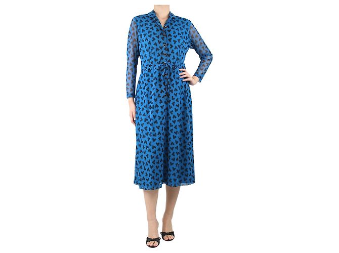 Anne Klein Blau bedrucktes Midikleid - Größe S