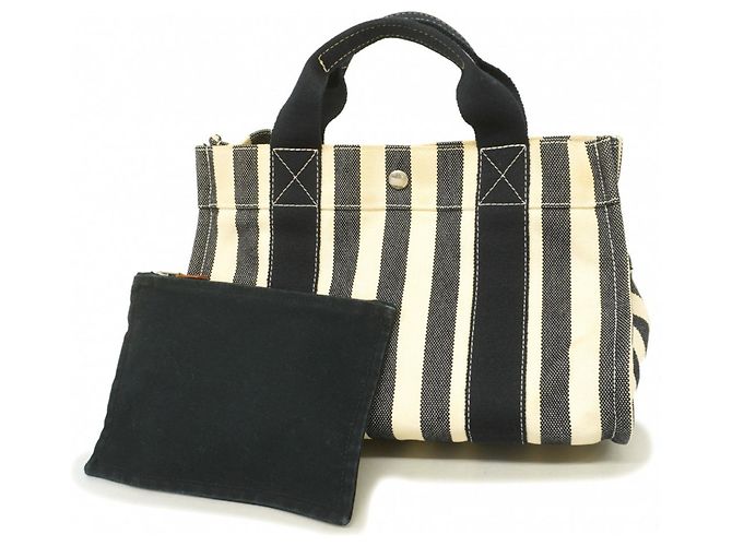 Hermès Borsa Hermes Cannes PM in tela Nero Bianco