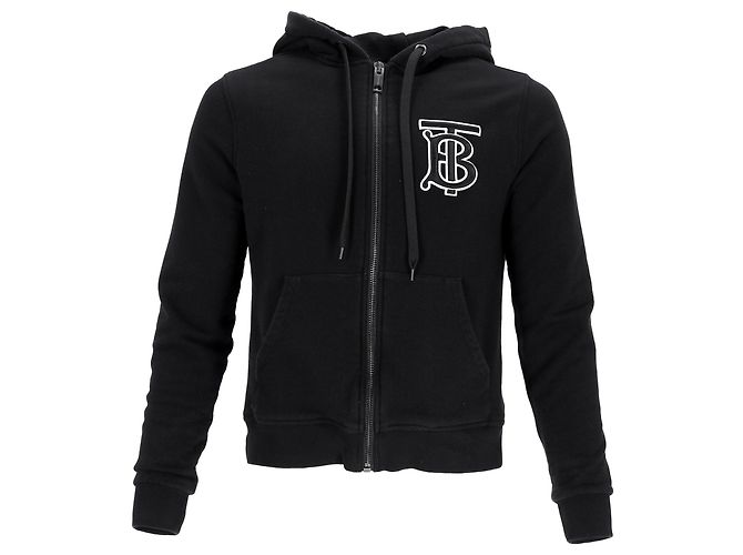 Burberry Aubree Logo Kapuzenpullover mit Reißverschluss aus schwarzer Baumwolle