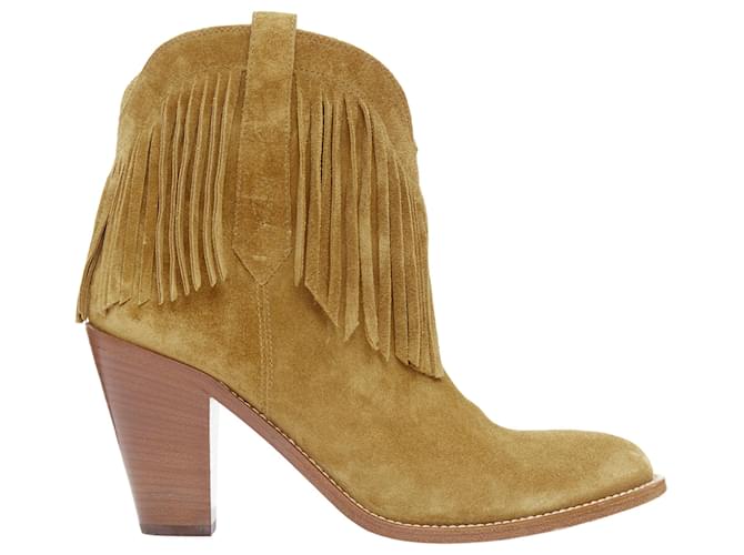 Saint Laurent New Western suede fringe western boots Brown  ref.1756398