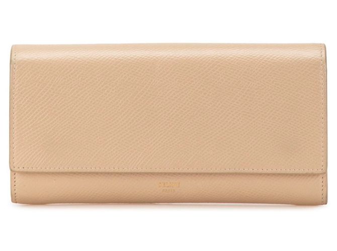 Céline Carteira grande com aba Celine em couro bege