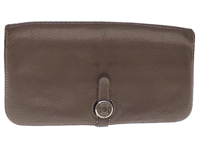 Hermès HERMES Dogon Long Long Wallet Couro Marrom Auth bs18715