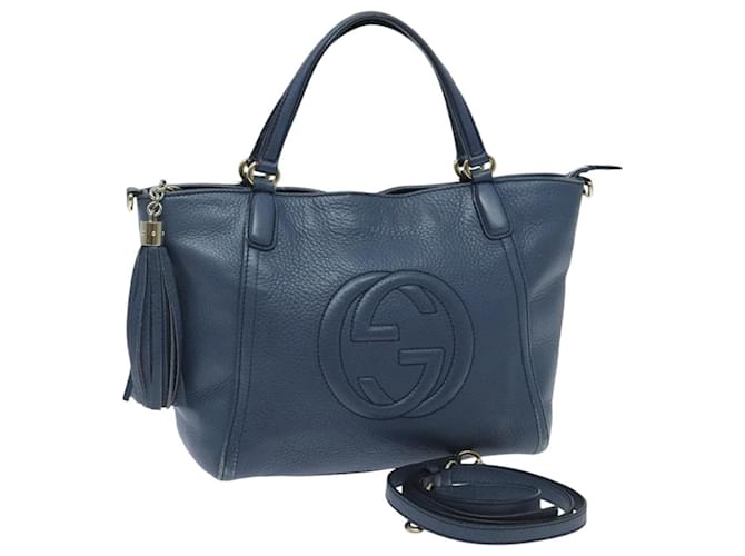 GUCCI Soho Interlocking Hand Bag Leather 2way Gold Blue 369176 Auth 94812 Golden ref.1756929 Joli Closet