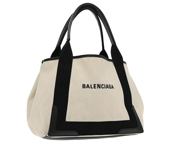 BALENCIAGA Navy Cabas S Hand Bag Canvas Silver White black 339933 Auth 95406 Silvery Cloth  ref.1756996