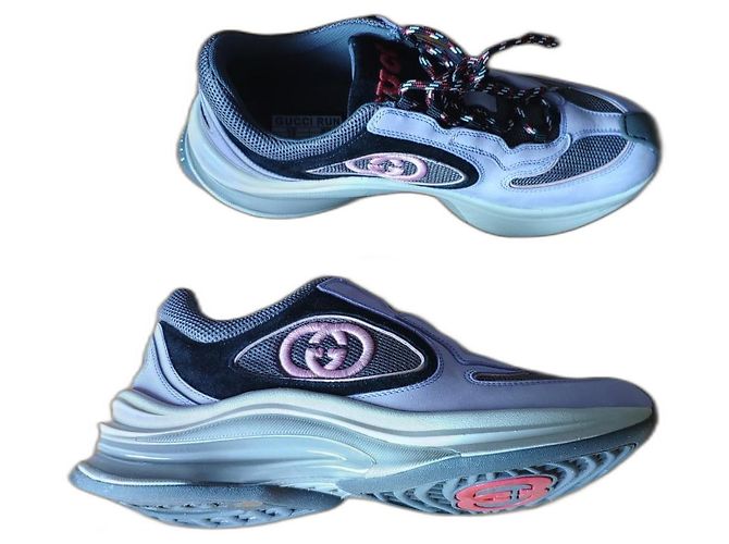 BASKETS GUCCI RUN INTERLOCKING G EN CUIR LILAS. Multicolore