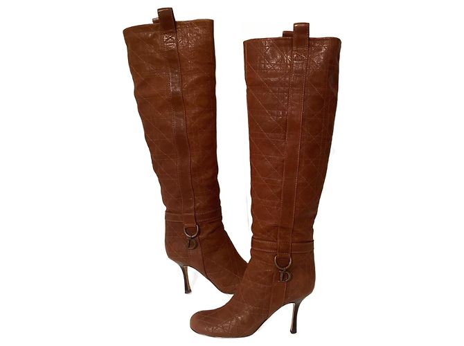 Botas Christian Dior Cannage em couro de bezerro Camelo