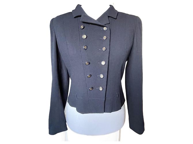 Chanel Black Wool Jacket Double CC Buttons