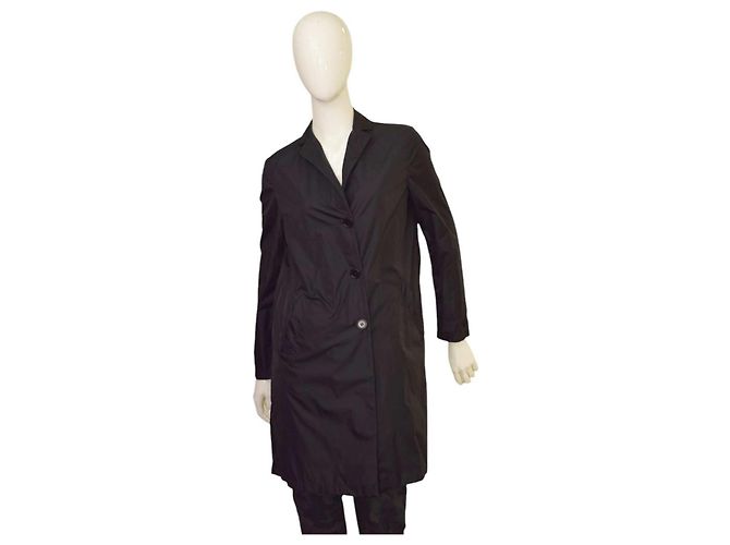 Aspesi Schwarzer Wasserabweisender Nylon Trenchcoat Leicht S